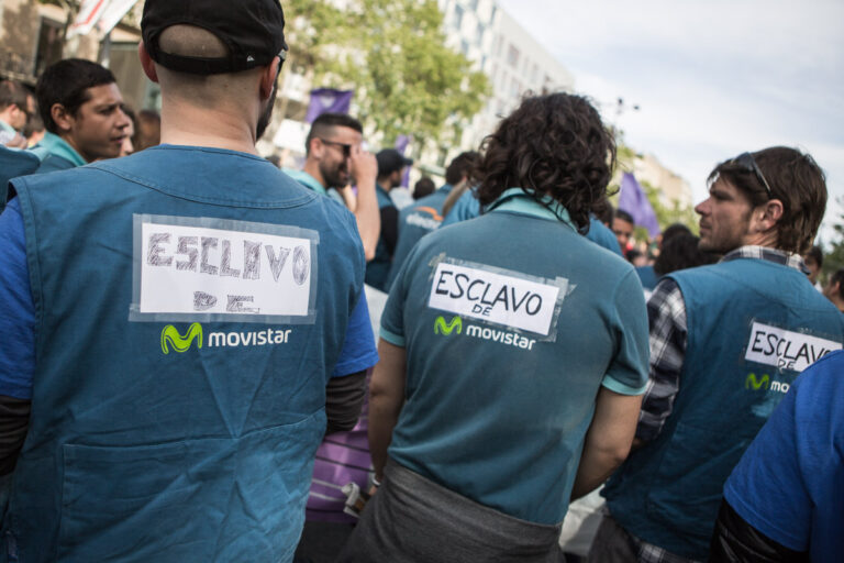 Els treballadors de les empreses subcontractades per Movistar estan presents a totes les manifestacions Foto: Enric Català