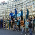 Els treballadors de les empreses subcontractades de Movistar a la plaça Francesc Macià per mostrar la seva protesta : Foto CGTCatalunya