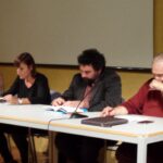 d'Esquerra a dreta, Montse Sagarra, presidenta d’Economistes en Acció, Cristina Faciaben, responsable de l'àrea socioeconòmica de CCOO, Ugo Biggieri i Peru Sasia, durant la presentació del llibre