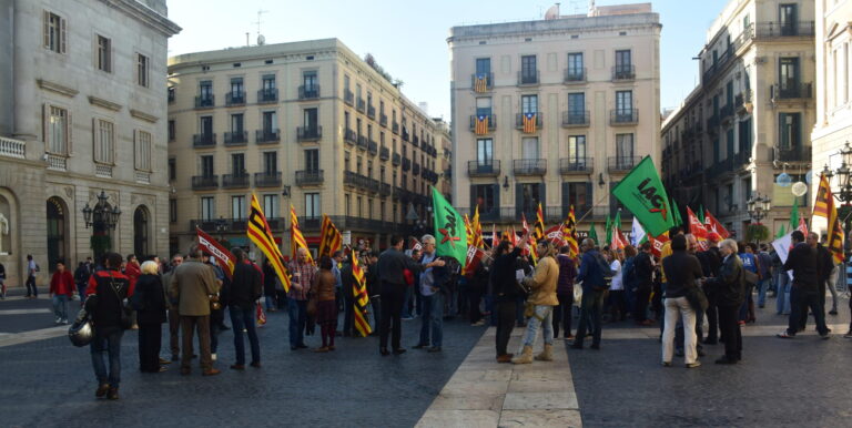 Els funcionaris concentrats a la plaça de Sant Jaume durant una protesta