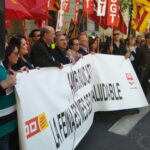 Concentració l'any 2015 dels secretartis general de la UGT, Josep M Àlvarez i de CCOO, Joan Carles Gallegoo a les fortes de Foment reclamant més prevenció a la feina