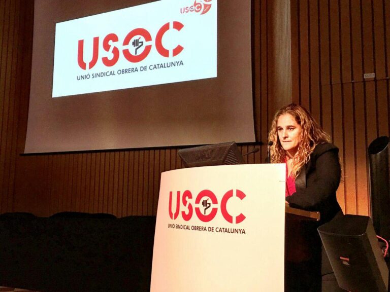 Maria Recuero, secretària general de USOC, durant la seva intervenció