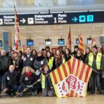 Treballadors de seguretat de l'Aeroport de Girona, concentrats reclamant els seus salaris endarrerits foto: UGTgI