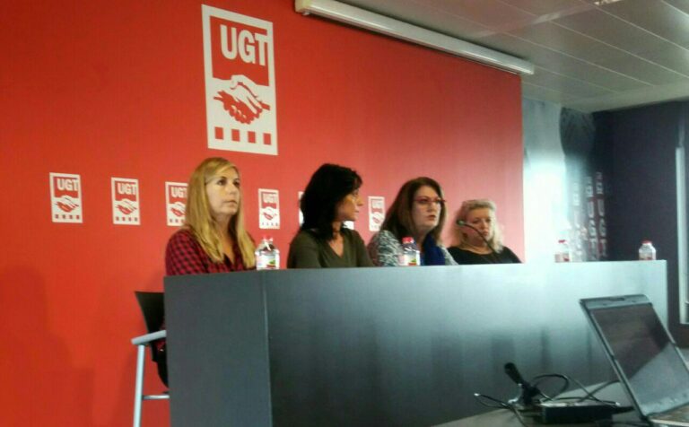 Representants de diversos àmbits de la funció pública de UGT durant la roda de premsa sobre els pressupostos foto: TOMEU FERRER