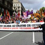 Capçalera de la manfiestació de CCOO i UGT per l'1 de maig a Barcelona foto: tomeu ferrer