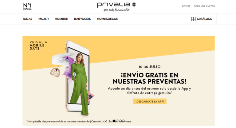 Imatge de la pàgina web de l'empresa Privalia
