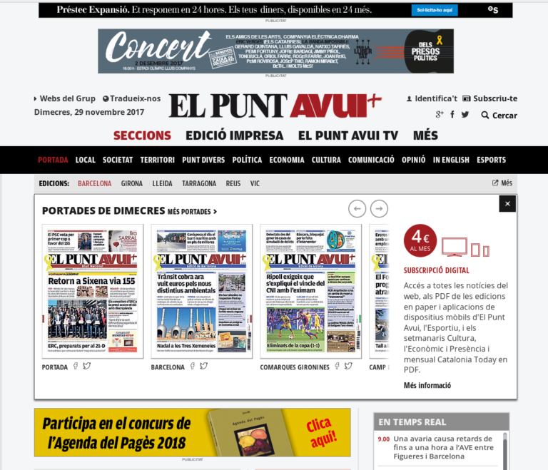 Portada de l'edició digital del diari ElpuntAvui