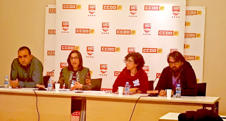 Presentació de la vaga a càrrec dels líders de CCOO i UGT foto: CCOO