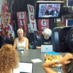 Camil Ros i la secretària d'organització, Núria Solé, durant la roda de premsa foto: Tomeu Ferrer