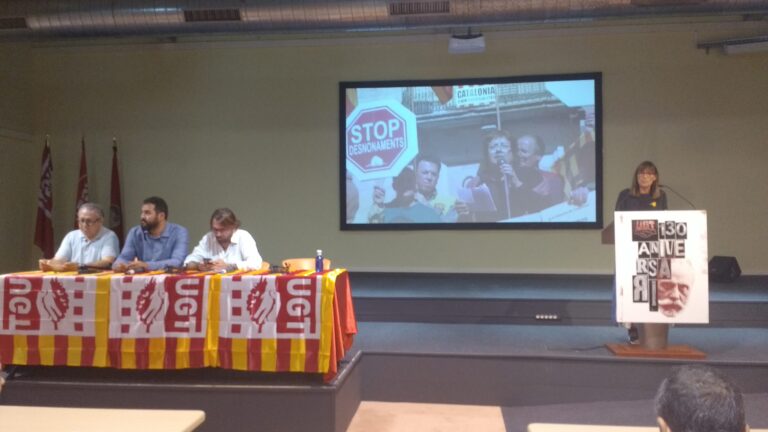 Taula presidencial de l'acte de la UGT en favor de la llibertat de Dolors Bassa foto: Tomeu Ferrer