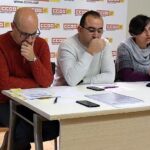 Llorenç Serrano, Javier Pacheco i Dolors Llobet, durant la presentació de l'estudi de CCOO, foto Tomeu Ferrer