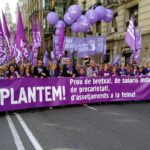 Capçalera dels sindicats ccOO i UGT al 8 de març a Barcelona foto: Tomeu Ferrer