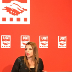 Núria Gilgado, secretaria de politica sindical de UGT de Catalunya durant la roda de premsa foto: UGT