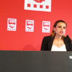 Núria Gilgado, secretaria de politica sindical de la UGT de Catalunya durant la roda de premsa: foto UGT