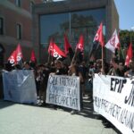 Un moment de la concentració reivindicativa dels @doctorands en lluita foto @Docslluita