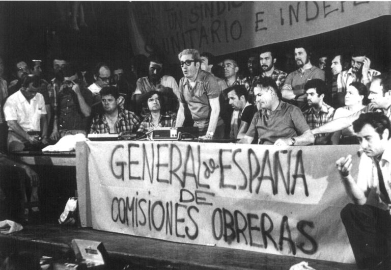 Imatge de la històrica assemblea de Sant Medir del 1976 amb Marcelino Camacho