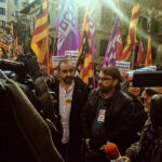 Javier Pacheco (CCOO) i Camil Ros (UGT) en la concentració contra els acomiadaments de treballadors malalts foto: Tomeu Ferrer