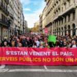 Capçalera de la manifestació contra la llei Aragonès, foto Tomeu Ferrer