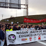Capçalera de la marxa de treballadors de Nissan a la Ronda del Litoral, foto: PSUC-viu