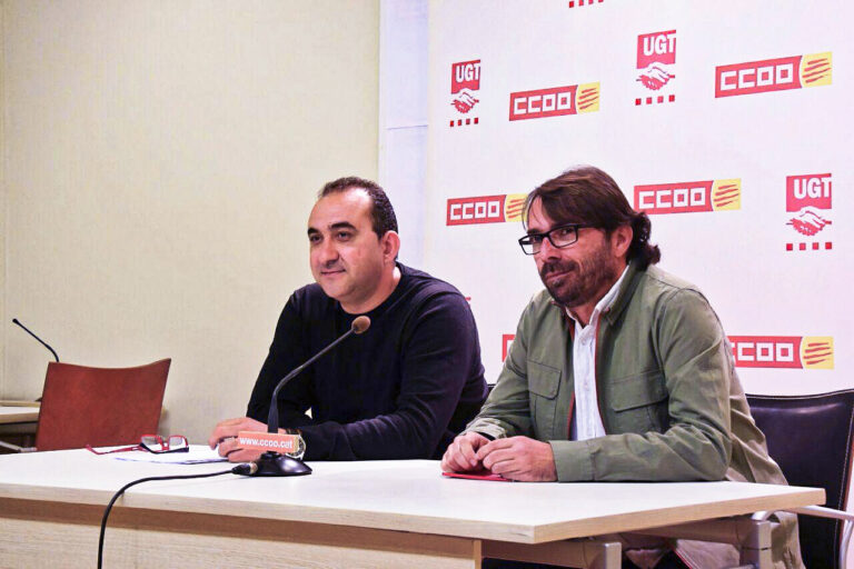 Javier Pacheco, secretari general de CCOO i Camil Ros, secretari general de la UGT en la presentació de l'1 de maig de 2019 foto: Tomeu Ferrer