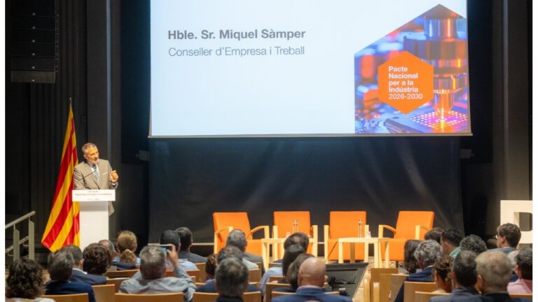 El conseller d'Empresa i Treball, Miquel Sàmper, a la presentació del Pacte Nacional per a la Indústria a Girona